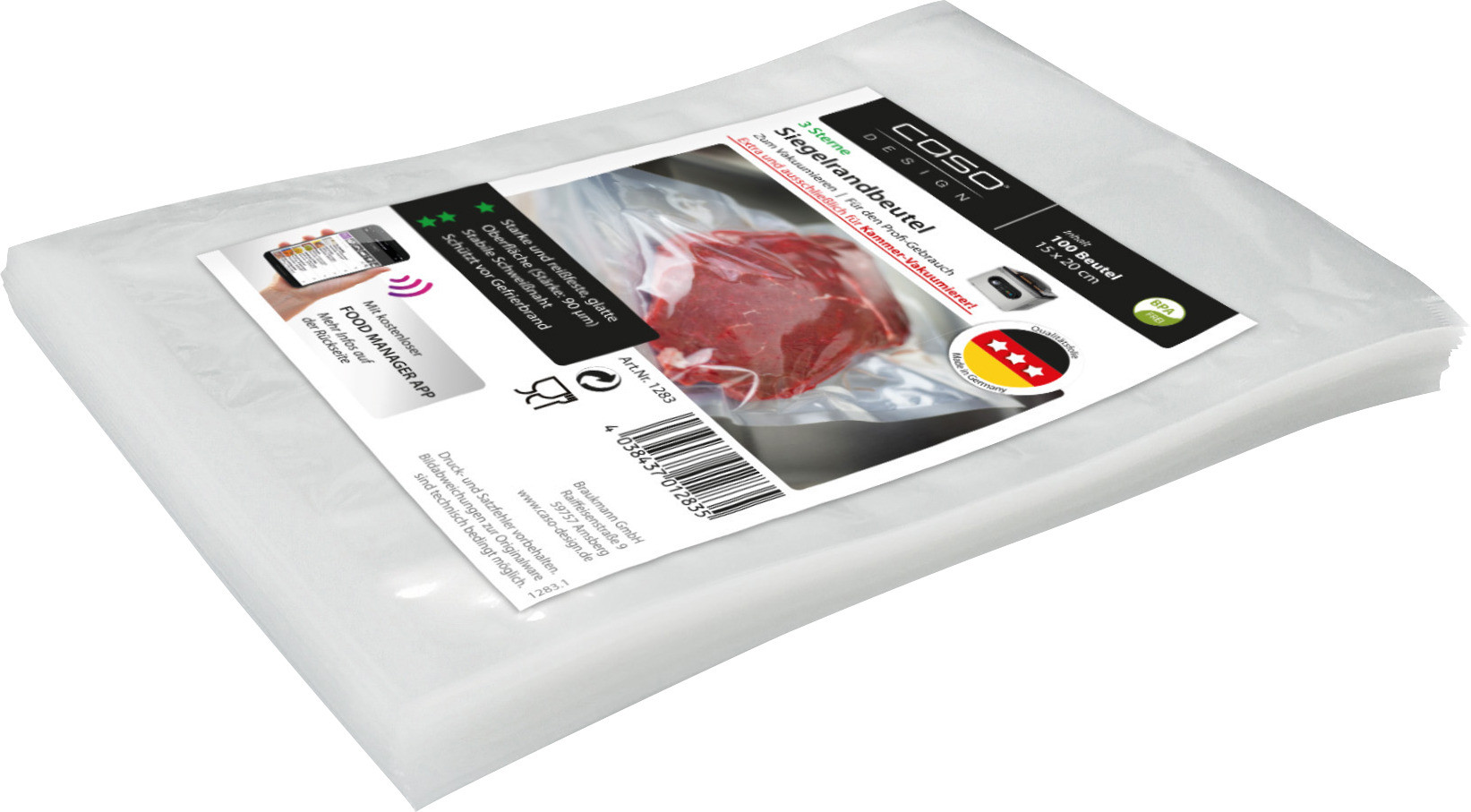 Siegelrandbeutel f. Kammervakuumierer 90 my, 100er Pack  15x20 cm